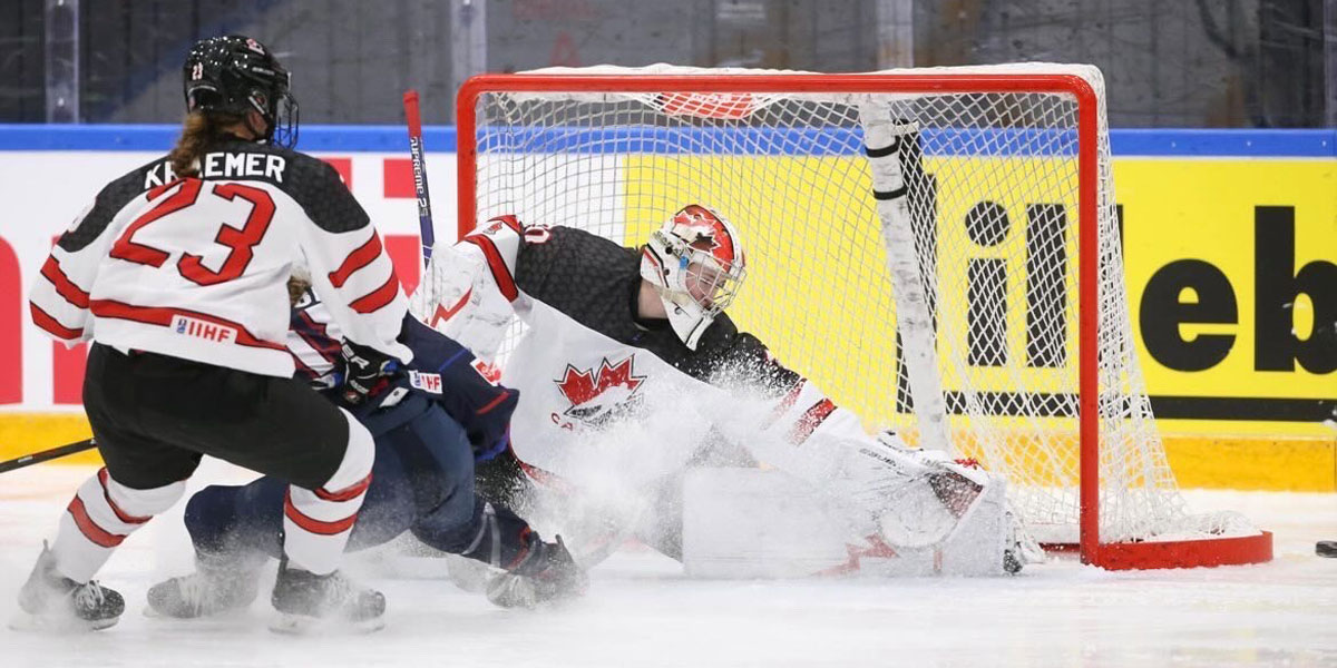 Hannah Clark, Team Canada goaltender, in game action