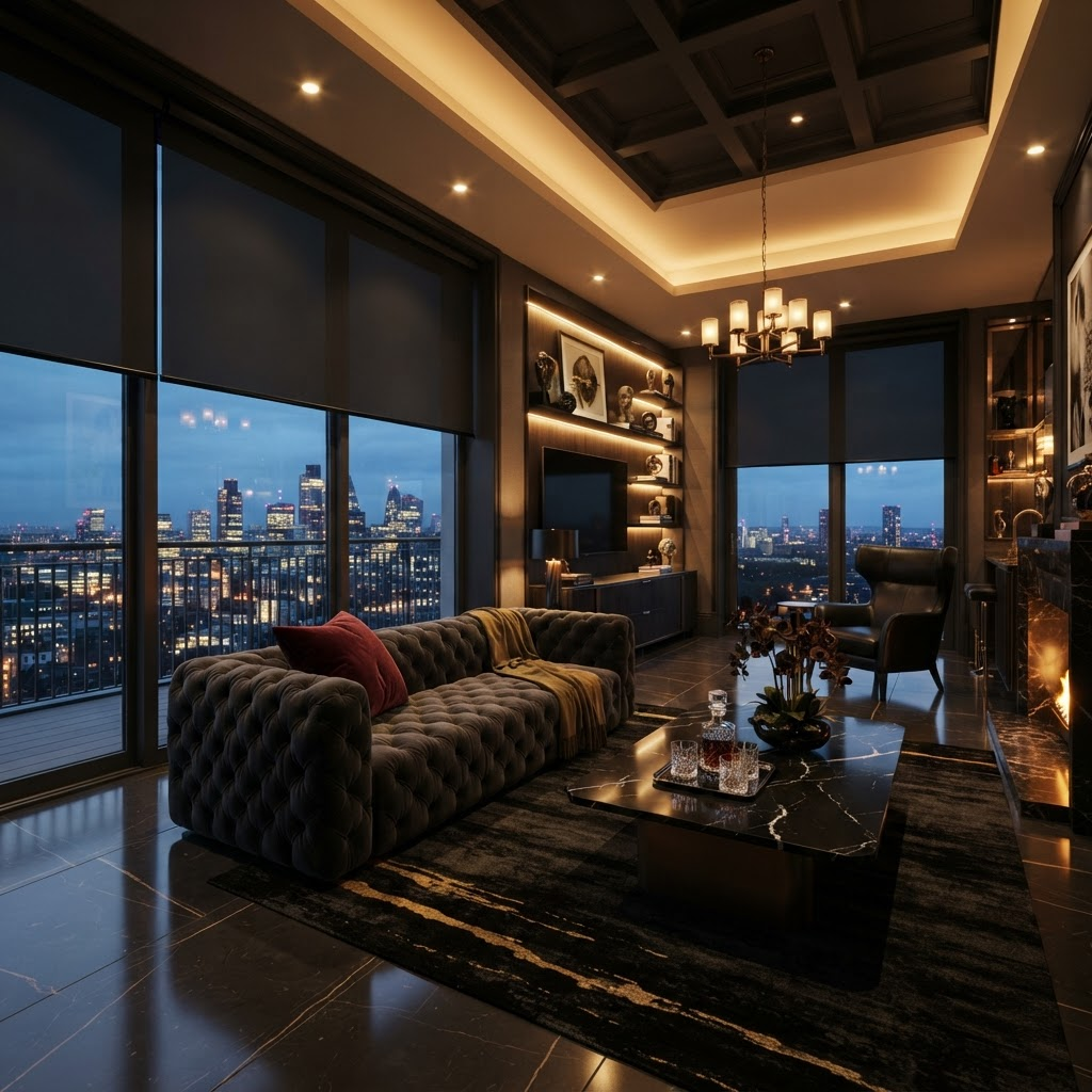 Preview of the Blinds To Go visualizer showing motorized blinds rendered into a customer's living room